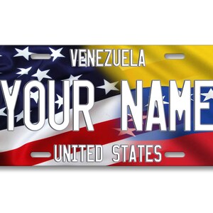 パーソナライズされたナンバープレートカスタム名混合米国とベネズエラの国旗プレート - 車両、自転車、オートバイ、ゴルフカート、モペット