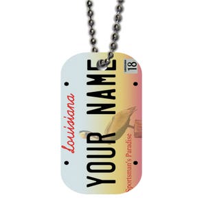 Personalized Military Dog Tag Necklace Custom Name 2016 Louisiana License Plate Single Sided Metal  with Beaded Chain