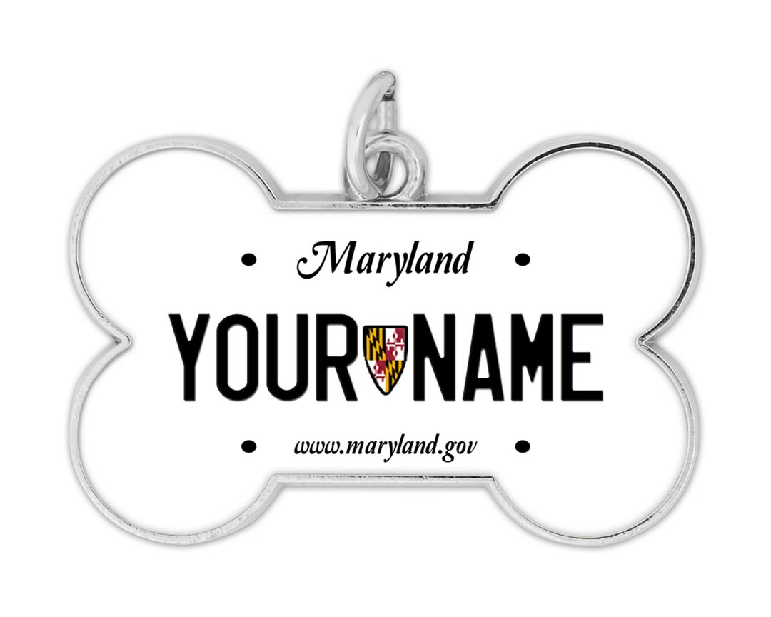 Personalized Dog Tag Custom Name State Maryland License Plate Bone ...