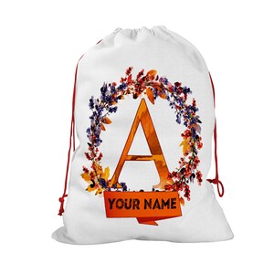 Saco de embrulho de presente personalizado nome personalizado bela bolota outono grinalda monograma carta saco de papai noel
