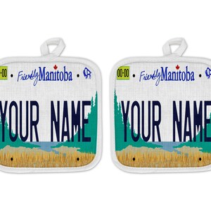 Personalized Oven Mitt and Potholder Set Custom Name Canada Manitoba Linen