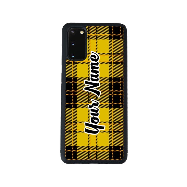 Personalized Custom Name Yellow And Black Lumberjack Plaid Phone Samsung Galaxy s22 s23 5G FE A23 A24 A53 A54 Plus Ultra Flip Fold 3 4 5