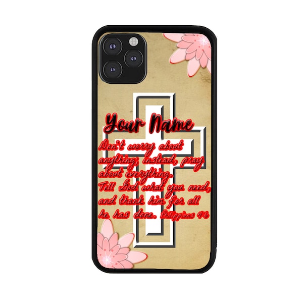 Personalized Custom Philippians 4-6 Bible Verse On Floral Background PhoneCase for iPhone 6 7 8 Plus X XS 11 12 13 14 15 Plus Pro Max Mini