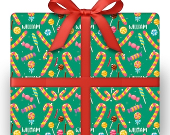 Personalized Candy Stripe Wrapping Paper | Holiday Gift Wrap with Red and White Candy Cane Pattern | 24” W
