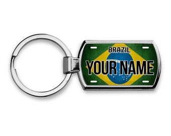 Personalized Keychain Custom Name License Brazil Flag Plate Metal