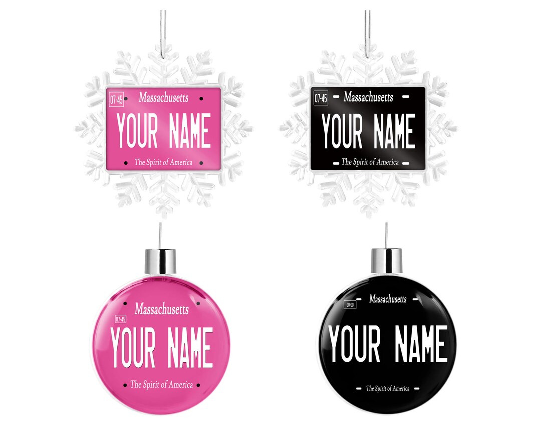 Personalized Ornament Custom Name Massachusetts State Pink Blackout