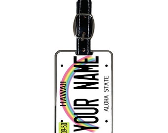 Personalized Luggage Tag Custom Name Hawaii State License Plate  With Strap