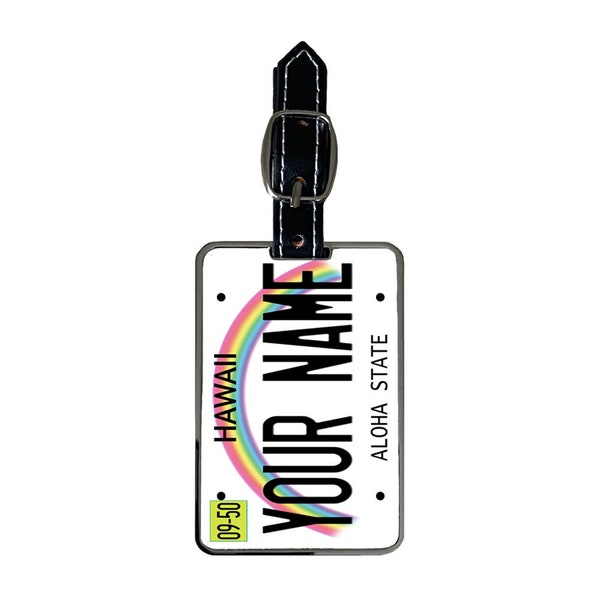 Personalized Luggage Tag Custom Name Hawaii State License Plate  With Strap