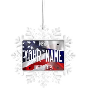 Personalized Ornament Custom Name Mixed USA and Russia Flag