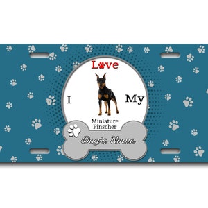Gepersonaliseerde nummerplaat aangepaste naam ik hou van mijn dwerg pinscher hond lover vanity tag - voertuig fiets motorfiets golf kar brommer