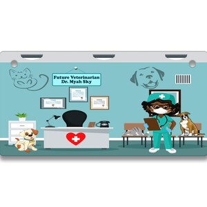 Personalisierter Kennzeichen Custom Future Tierarzt African American Girl Vanity Tag - Fahrrad Motorrad Golf Cart Moped