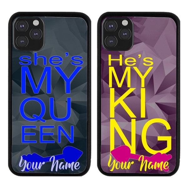 Personalized All Set Of 2 Couple He's My King She's My Queen Arrow Phone Case for iPhone 6 7 8 Plus X XS 11 12 13 14 15 Plus Pro Max Mini