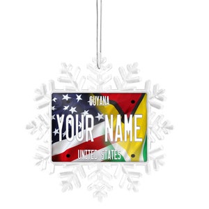 Personalized Ornament Custom Name Mixed USA and Guyana Flag