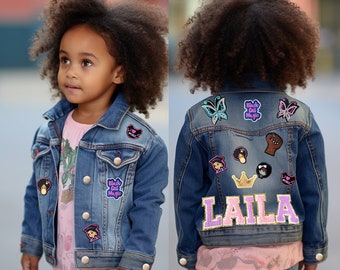 Girls Personalized Custom Name Denim Jean Jacket With Black Girl Love Magic Patches - Baby, Toddler, Teens African American