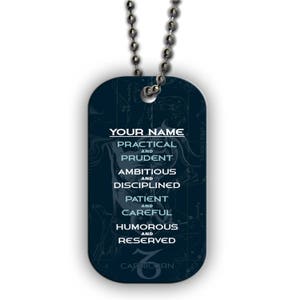 Personalized Military Dog Tag Necklace Custom Name Zodiac Sign Capricorn Dec23 Jan20 Single Sided Metal  with Beaded Chain