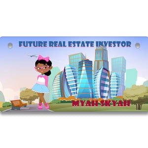 Personalisiertes Kennzeichen Custom Future Real Estate Investor African American Girl Vanity Tag - Fahrrad Motorrad Golf Cart Moped