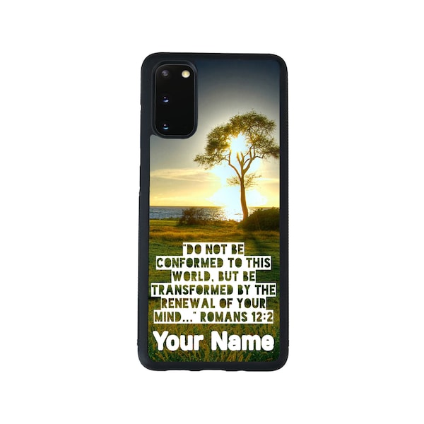 Personalized Name Religious Romans 12-2 Verse Sunny Water Background Phone Galaxy s22 s23 5G FE A23 A24 A53 A54 Plus Ultra Flip Fold 3 4 5