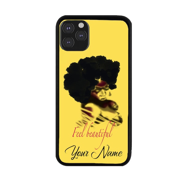 Personalized Name Feel Beautiful Afro On Yellow Background Rubber Phone Case for iPhone 6 7 8 Plus X XS 11 12 13 14 15 Plus Pro Max Mini