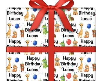 Personalized Merry Critters Wrapping Paper | Holiday Gift Wrap with Cute Animals | 24” W