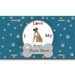Gepersonaliseerde nummerplaat aangepaste naam ik hou van mijn Boxer Dog Lover Vanity Tag - Voertuig Fiets Motorfiets Golf Cart Brommer