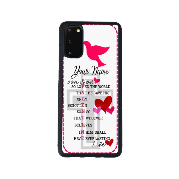 Personalized Name John 3-16 Valentine Bible Verse Pink Bird Cross Samsung Galaxy s22 s23 5G FE A23 A24 A53 A54 Plus Ultra Flip Fold 3 4 5