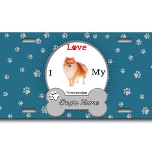 Gepersonaliseerde nummerplaat aangepaste naam ik hou van mijn Pommerse hond Lover Vanity Tag - Voertuig Fiets Motorfiets Golf Cart Bromfiets