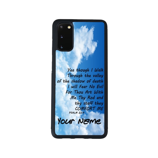 Personalized Religious Psalm 23-4 Verse on Blue Sky Background Phone Samsung Galaxy s22 s23 5G FE A23 A24 A53 A54 Plus Ultra Flip Fold 3 4 5