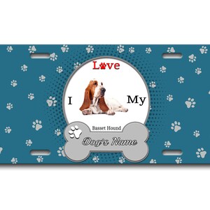 Gepersonaliseerde nummerplaat aangepaste naam ik hou van mijn Basset Hound Hond Lover Vanity Tag - Voertuig Fiets Motorfiets Golf Cart Bromfiets