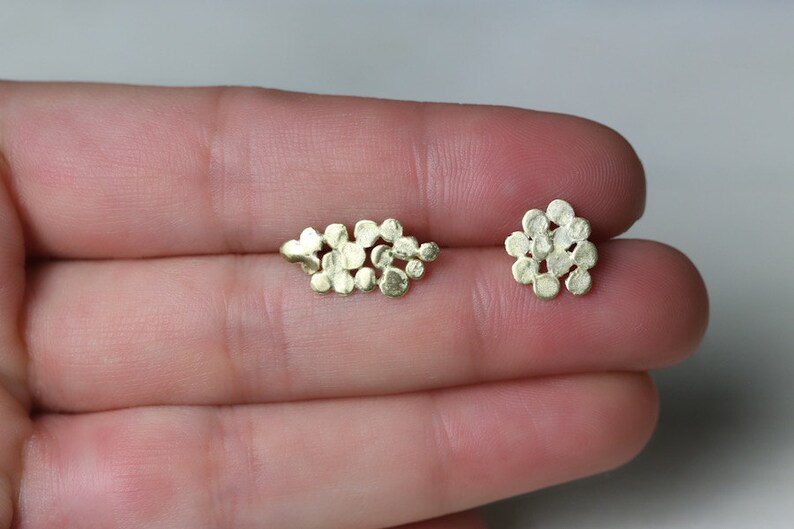 14k gold earrings Unique gold earrings gold cluster earrings handmade artisan jewelry solid gold stud earrings gold post earrings