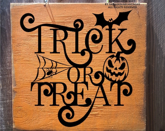 trick or treat wall art rustic trick or treat sign wood farmhouse style Halloween decoration Halloween sign Halloween party decor
