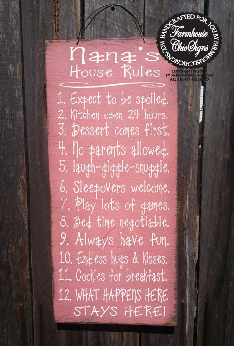 Nana's House Rules Sign Family Saying Funny Nana Sign Etsy