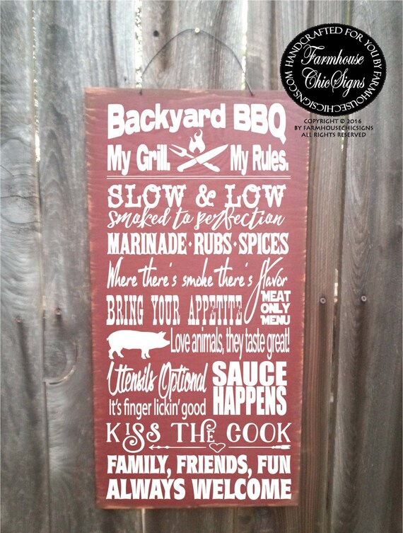 Bbq Sign Bbq Rules Bbq Decor Patio Decor Gift For Dad Etsy