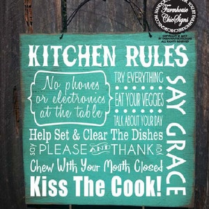 kitchen rules sign, kitchen decor, kitchen sign, dinner rules, gift for chef, family kitchen, kitchen signs, kitchen decoration 366/96