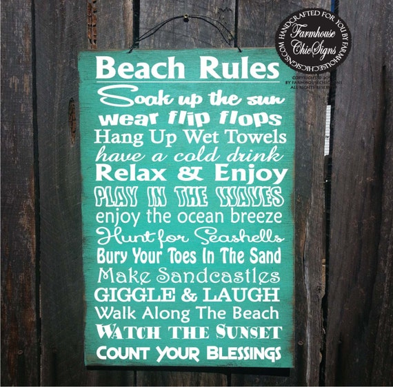 beach sign, beach decor, Beach Rules Sign, beach house decor, beach house sign, rustic beach sign