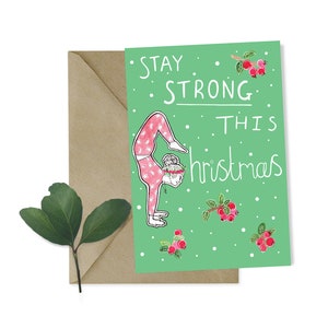 Gamma di cartoline di Natale EARTHED WELLNESS - 'Stay Strong This Christmas' - Natale, Yoga, Amico, Benessere, Natura, Eco Friendly, 100% Plastic Free