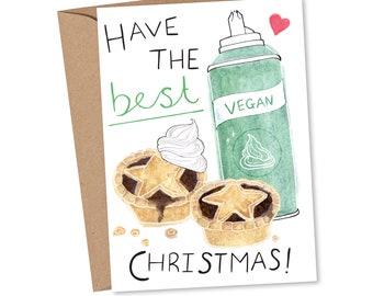 Vegan Love Bug Christmas Card range - 'Have the Best Christmas' - Vegan, Eco Friendly, Plastic Free, Recycled Card, Love, Mince Pies.