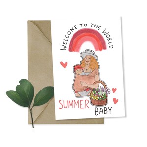 MOEDER NATUUR Kaartreeks 'Welcome To The World Summer Baby' Nieuwe moeder, gefeliciteerd, verzamelaar, lente, nieuwe baby. Plasticvrij, gerecycled