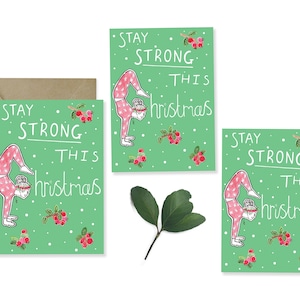 PACK OF 3 - 'Stay Strong this Christmas' Tarjetas de Navidad inspiradas en el yoga - Navidad, Yoga, Paz, Bienestar, Naturaleza, Eco Friendly, Libre de plástico