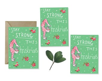 PACK OF 3 - 'Stay Strong this Christmas' Yoga Inspired Christmas Cards - Xmas, Yoga, Peace, Wellness, Nature, Eco Friendly, Plastic Free