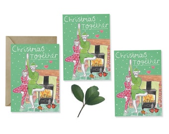 PACK OF 3 - 'Christmas Together' Yoga Inspired Christmas Cards - Xmas, Yoga, Peace, Wellness, Cosy, Love, Nature, Eco Friendly, Plastic Free