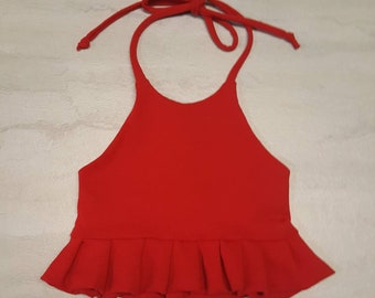 Cropped Ruffle Peplum Halter Tops Jersey Knit Halter Tops Baby Girls Halter Toddler Girls Halter Big girl Halter