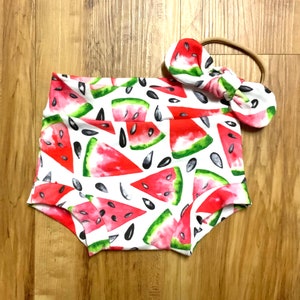 Watermelon print Bummie and Bow Headband on nylon