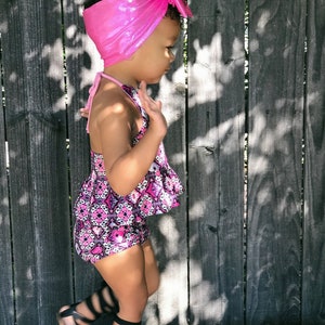 Geometric Print Ruffle Halter Top Bummie Set
