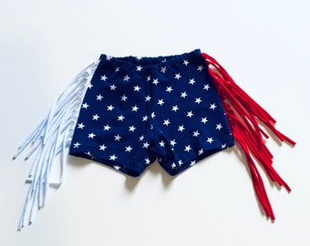 4th of July Fringe Shorts Girls Stars and Stripes Clothing Independence Day Red White and Blue