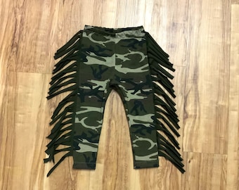 Olive Camo Fringe Leggings, Toddler Girls Leggings Newborn Leggings Baby Leggings