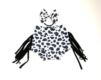 Cow Print Bummie with Fringe Jersey Knit Bummies with Ruffles toddler diaper cover