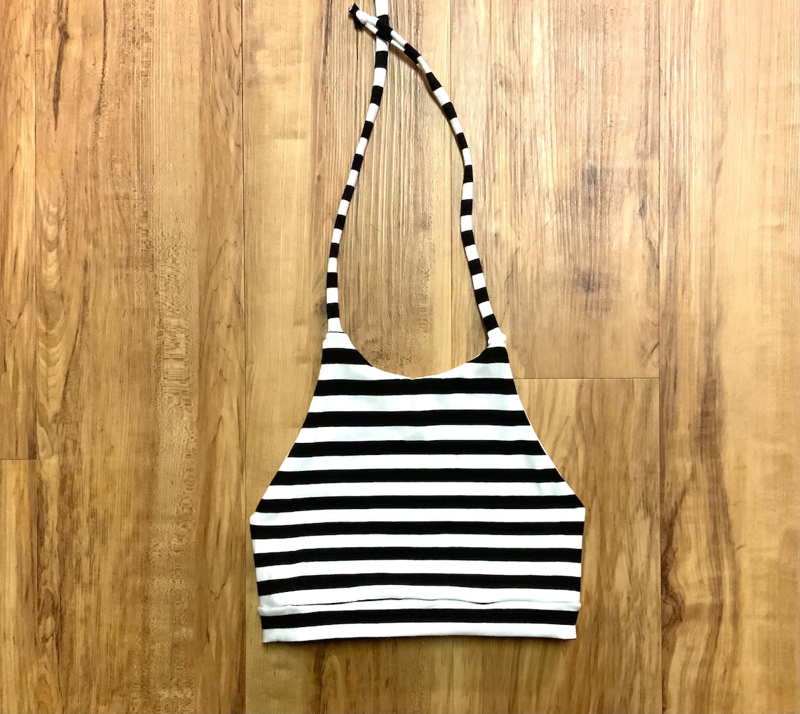 Black and White Stripe Cropped Halter Tops Jersey Knit Halter Etsy