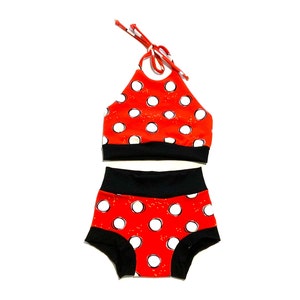 Red Black and White Polka Dots Halter and Bummie set.