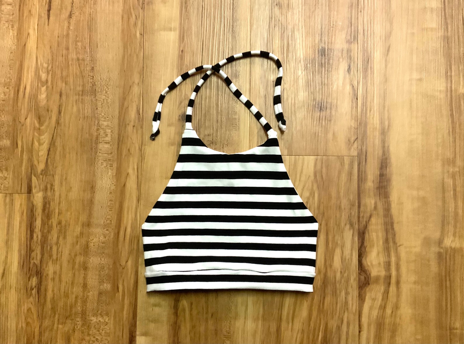 Black and White Stripe Cropped Halter Tops Jersey Knit Halter Etsy