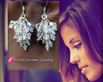 Swarovski Crystal Cluster Earrings in Sterling Silver,Wedding Jewelry,Diamond Jewelry,Designer Earrings,Earrings for Women,